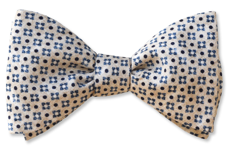Delft White Cotton Bow Tie Made By The Bow Tie Club with pine branches