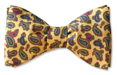 Men's bow tie in tan paisley silk