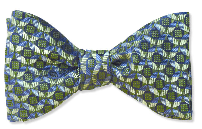 Midnight Frost Men's Bow Tie With Green Circle Pattern