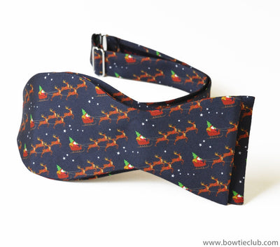 Starry Night Blue Christmas Sleigh Ride Bow Tie self tie