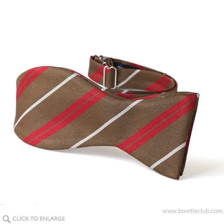 Pre-tied mens bow striped bow tie in red, white and brown
