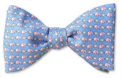 Blue Elephants bow tie pre-tied