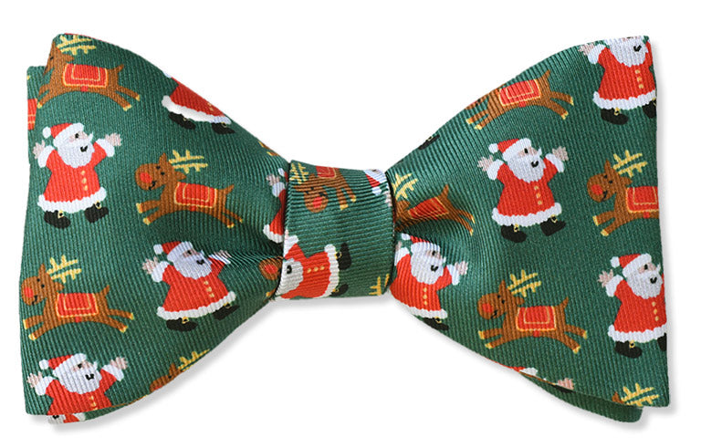 Green Christmas Holiday Santa Reindeer Bow Tie