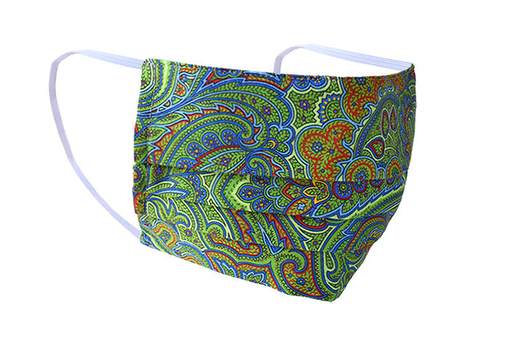 Green Paisley Stylish Face Mask Made In Italy From Soft Cotton