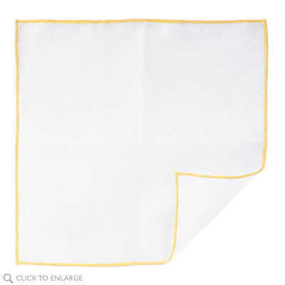 White Linen Pocket Square with yellow Hand Rolled Edge Made In Italy