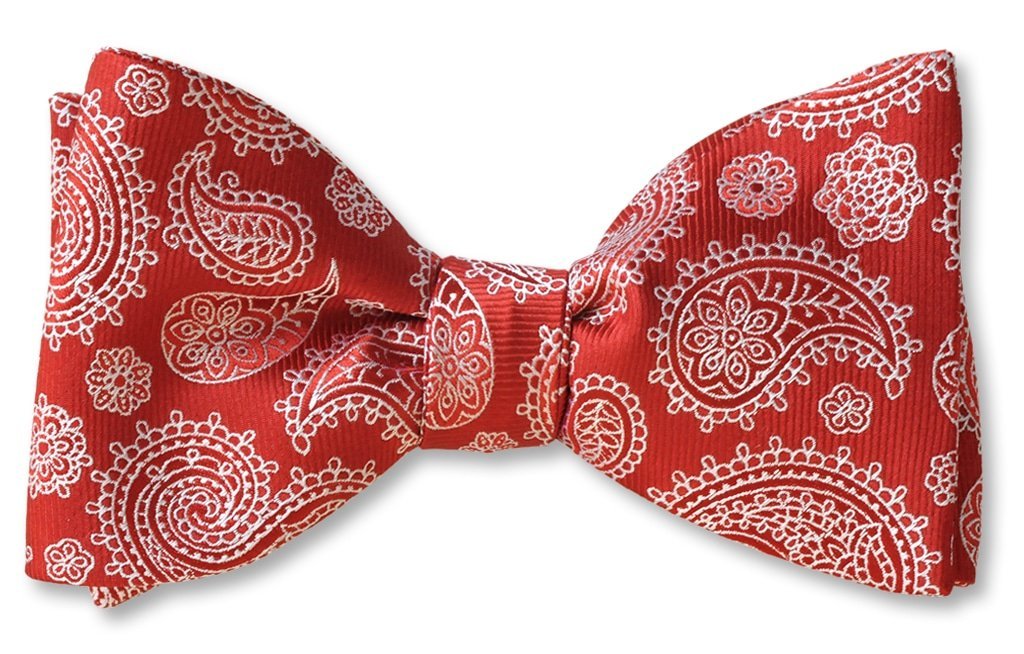 red paisley bow tie pre-tied