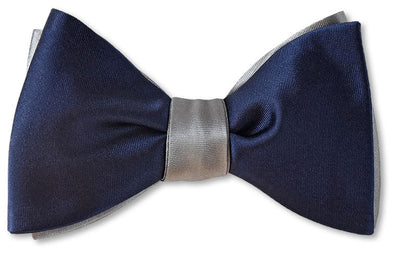Navy and Grey Silk Satin Bow Tie