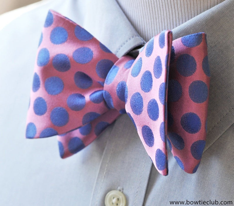 Pink Blue Polka Dots Silk Bow Tie