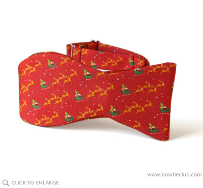Christmas Santa and Sleigh Red Holiday Bow Tie self tie