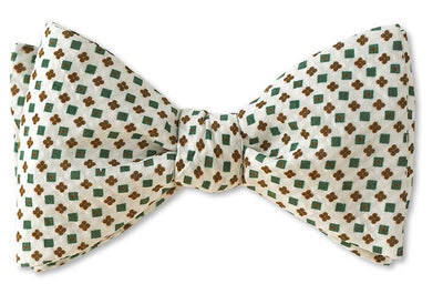 pre-tied Tiburon White Floret Cotton Silk Seersucker Bow Tie