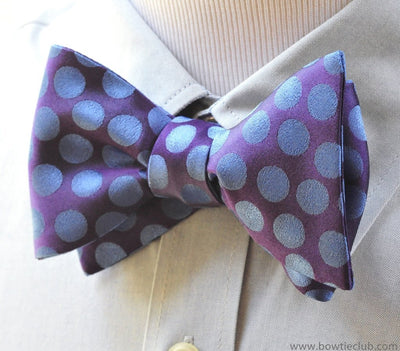 Purple and Blue Polka Dots Silk Bow Tie Pre-tied