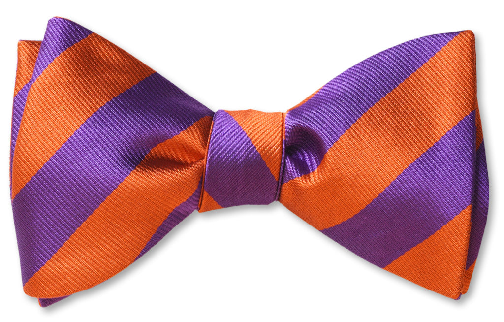 British Woven Stripes Silk Bow Tie Orange Purple | www  display picture 3