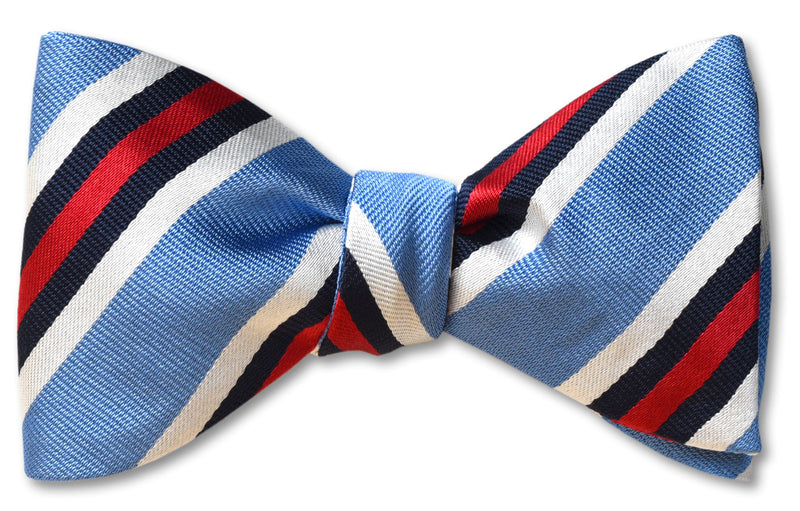 Authentic silk stripe bow tie woven in a 300 year old British silk mill.  You have to see this bow tie for its tremendous quality and vivid colors.