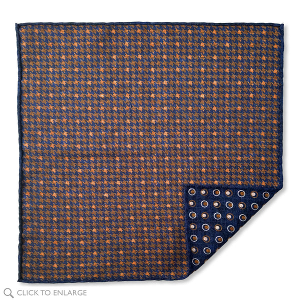 Made In Italy Blue Cotton Reversible Pocket Square For Men