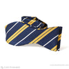 self tie bow tie in gold, white and navy perfect for a zoom call