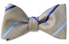 Brown Glen plaid mens bow tie with stripes of blue