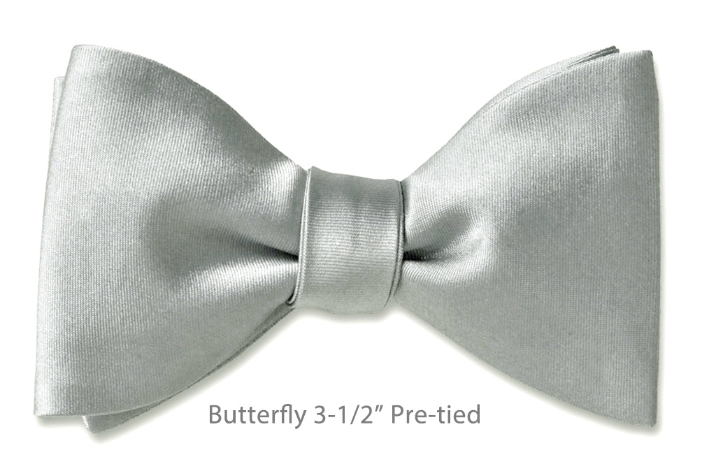 Light Grey Satin Butterfly 3-1/2" Pre-tied