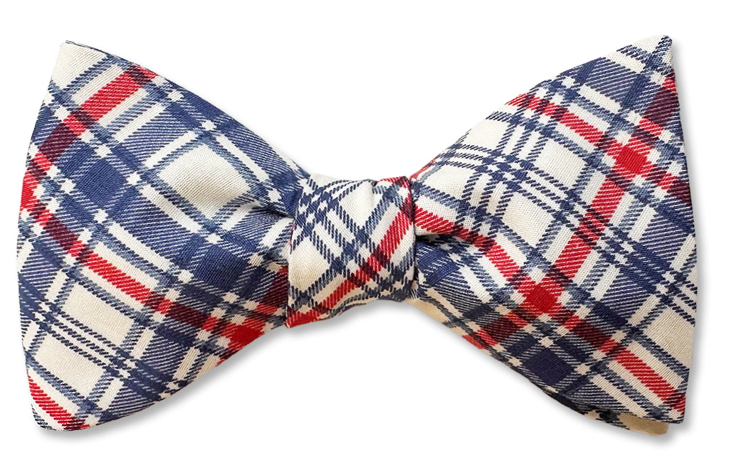 American Made Cotton Bow Tie in Red, White and Blue Plaid Perfect for the Fourth of July