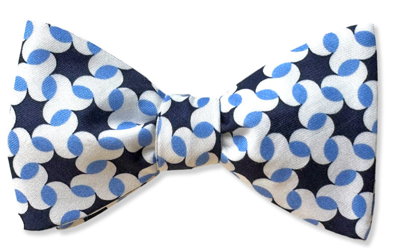 navy and white cotton bow tie made in america