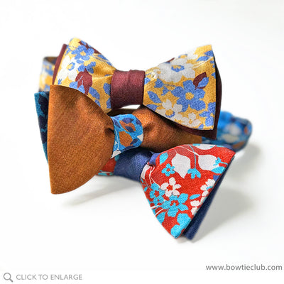 set of floral bow ties made in America from Italian silk