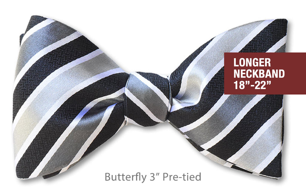 Silver Stripes 3" Butterfly Pre-tied 18-22"