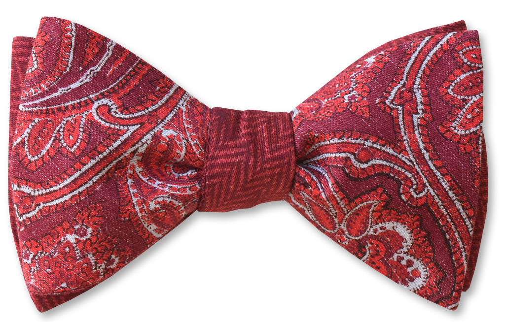 DQT Burgundy Woven Paisley Floral Pre-Tied Bow Tie For Men – Wedding Ready