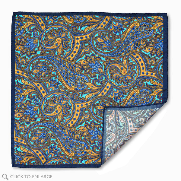 Silk Paisley Pocket Square | Blue/Khaki main image 0