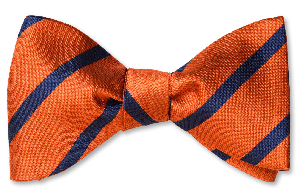 English Silk Orange And Navy Stripe Bow Tie Www bowtieclub english-silk-orange-and-navy-stripe-bow-tie-www-bowtieclub