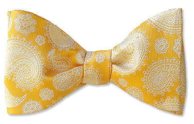 Pretied Paisley yellow silk american made bow tie