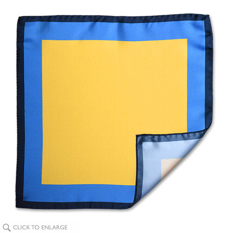 Amalfi Italian Made Silk Colorblock pocket square in yellow blue and navy