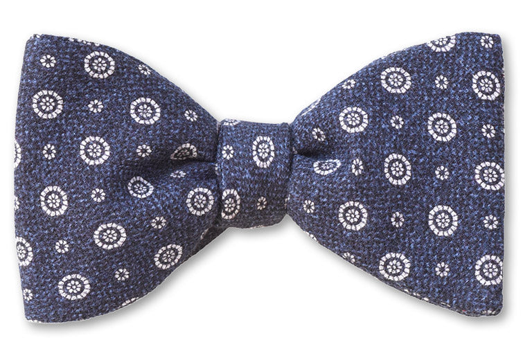 mens bow tie in blue and white on Italian wool Made in America