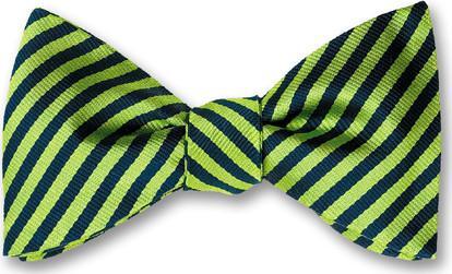 British Woven Stripes Silk Bow Tie Navy Lime Green