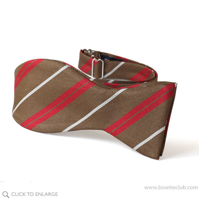 freestyle bow tie in brown, red and white woven English silk.