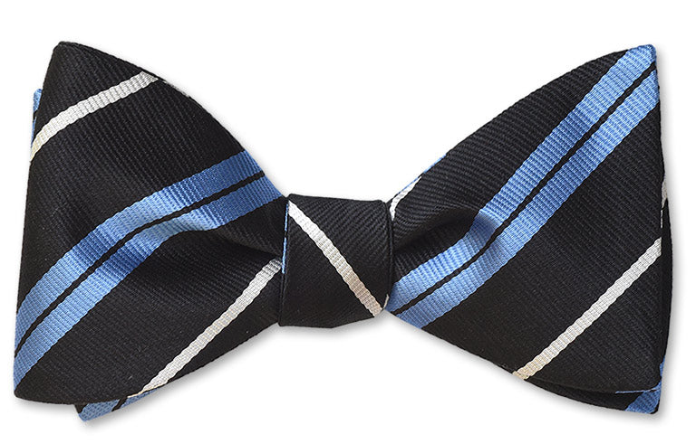 Pre-tied Carolina Blue, White and navy silk woven zoom bow tie