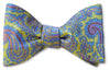 Lime Green Blue Paisley Woven Silk Bow Tie