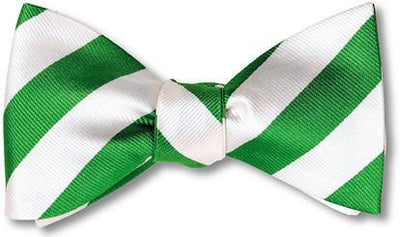 British Woven Stripes Silk Bow Tie Green White