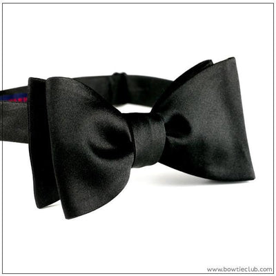 Pre-tied Black satin bow tie