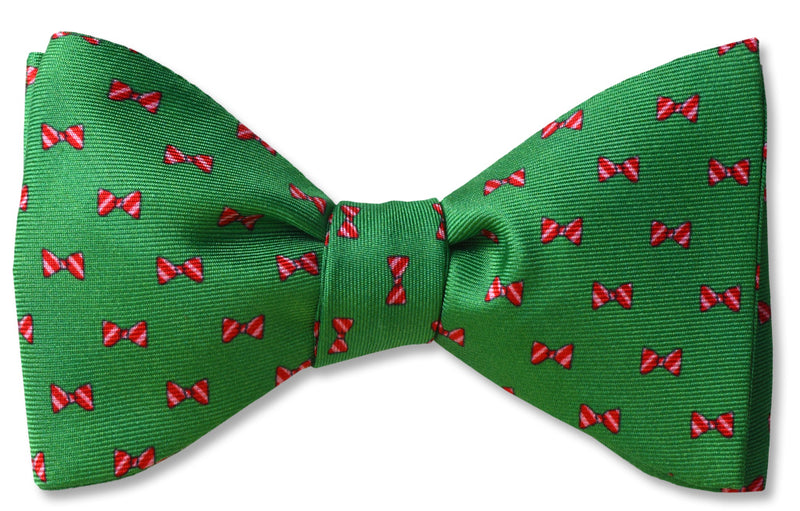 candy strip bow ties pictured on a green men's bow tie