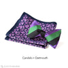 Purple Paisley pocket square and triple stripe bow tie in green black and purple