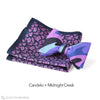 Purple paisley pocket square and midnight creek american made bow tie set