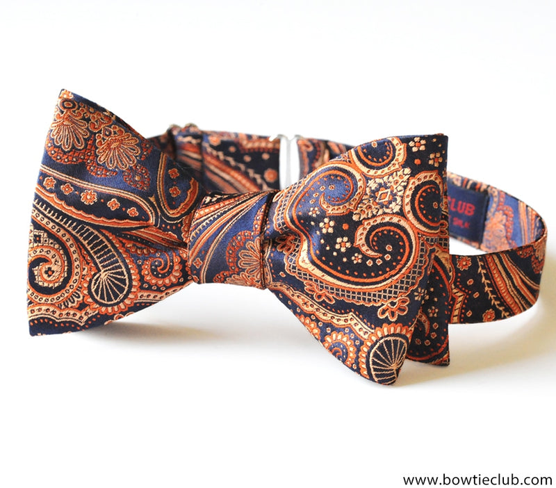 Orange blue sophisticated paisley bow tie
