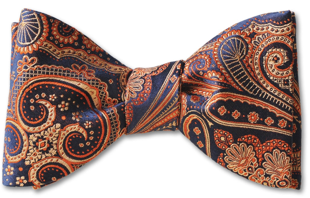Orange blue sophisticated paisley bow tie