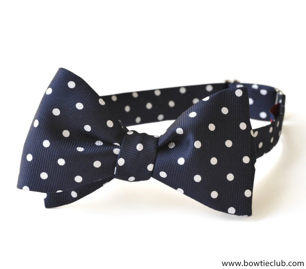 navy white polka dots bow tie churchill
