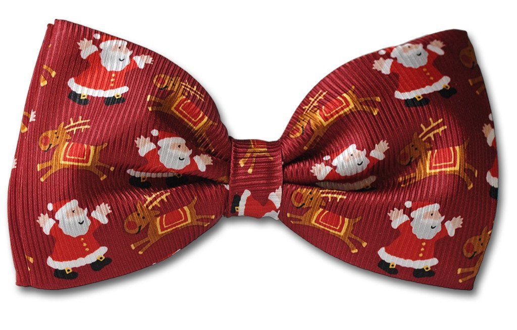 Red Christmas Santa Reindeer Clip-on Bow Tie