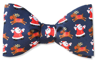 Blue Christmas Holiday Santa Reindeer Bow Tie