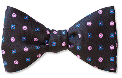 Men's Bow Tie in Brown Silk With Pink and Blue Florets