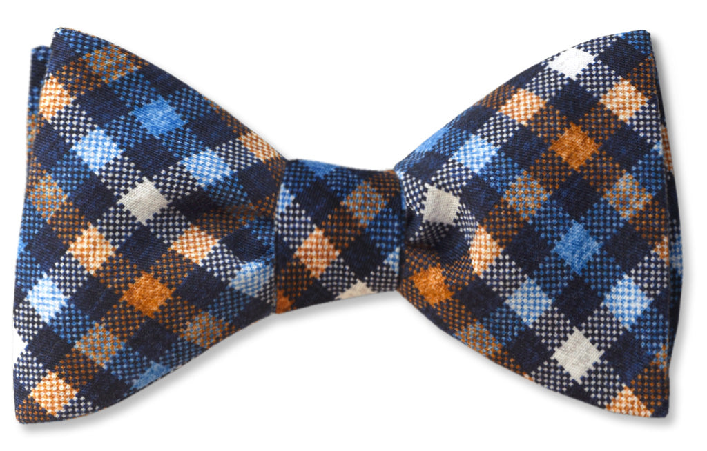 Blue Cotton Plaid Men's Bow Tie
