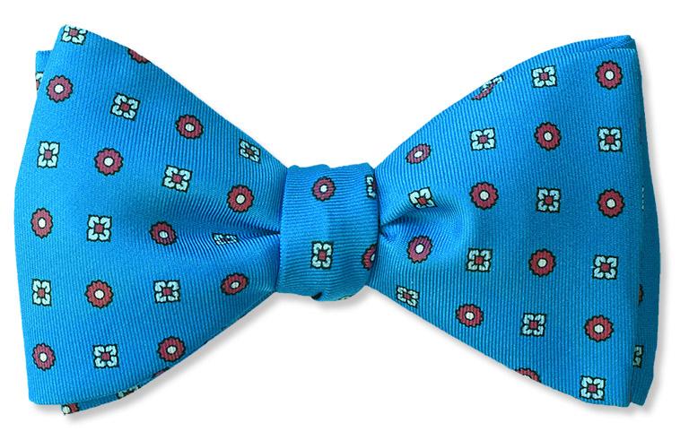 Azure Blue Men's Bow Tie With Brown and light blue florets