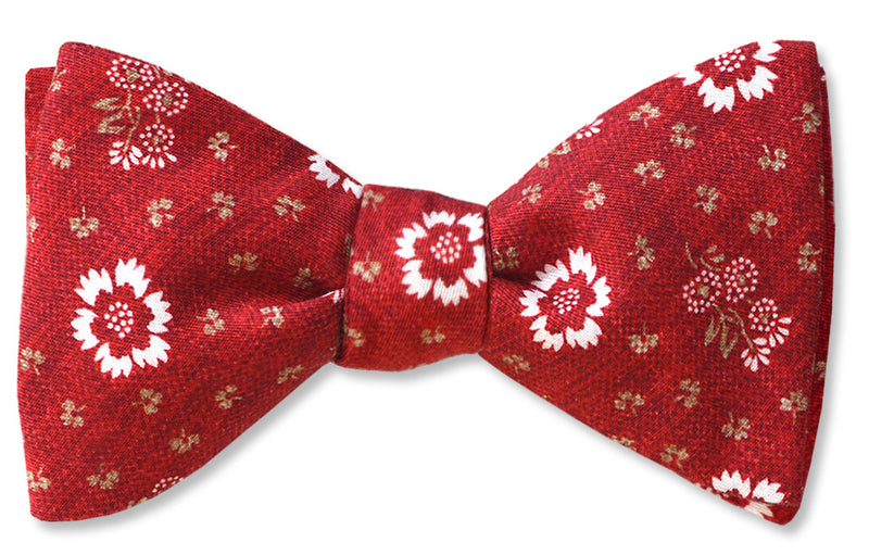 red floral cotton bow tie made in america