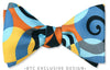 Modern Swirl Blue Yellow Black Silk Men's Pre-tied Bow Tie